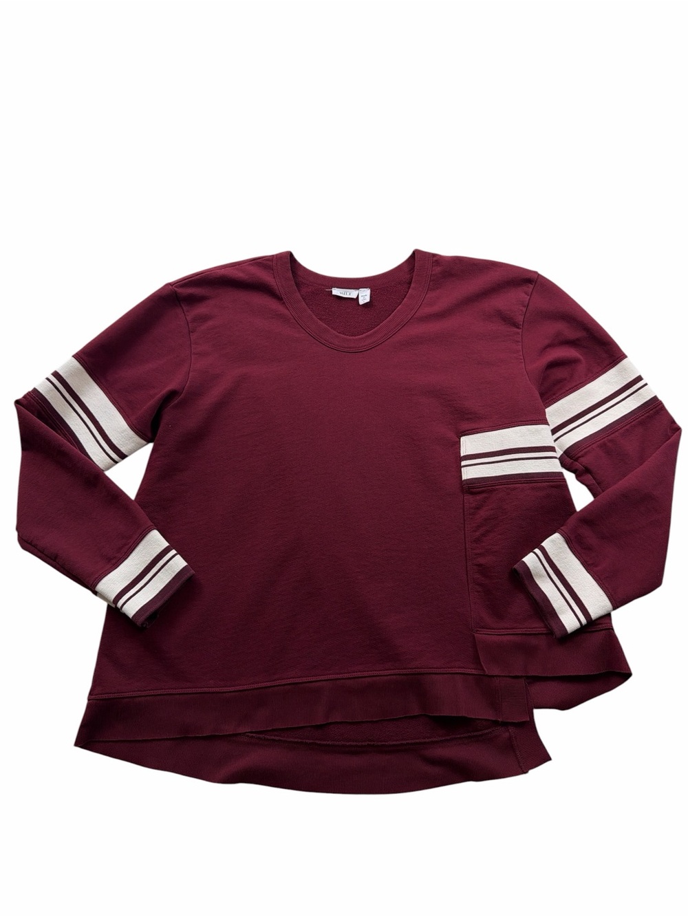 Wilt Women's Maroon Crewneck Sweater with White Stripe Detail Burgundy Size L